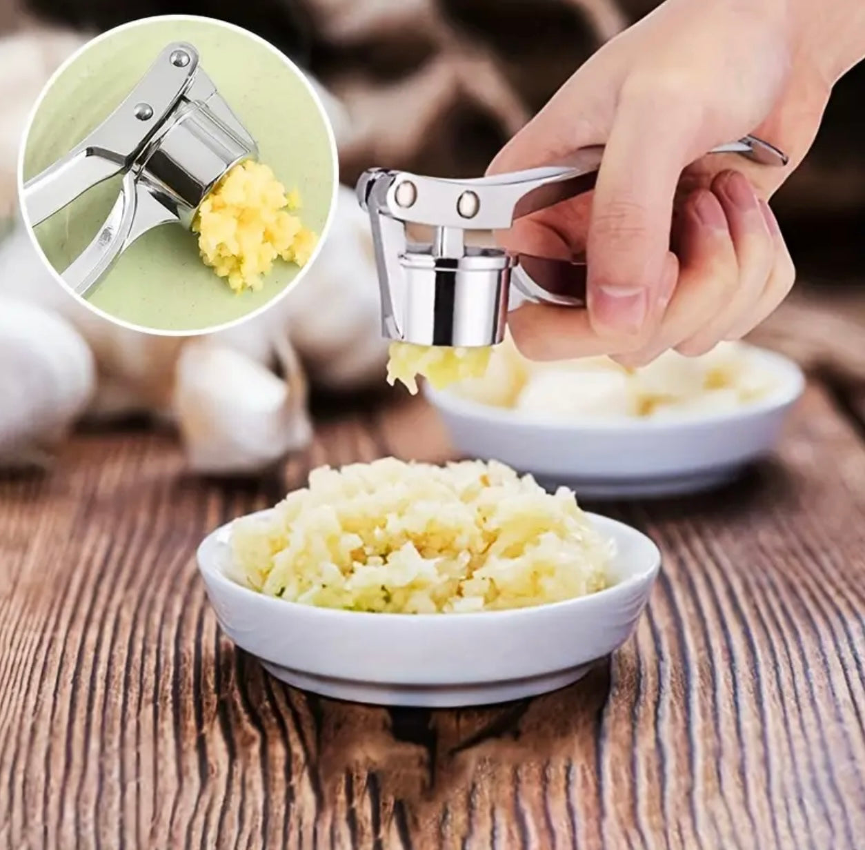 عصارة الثوم المصنوعة من الفولاذ المقاوم للصدأ – كسارة الثوم اليدوية بمقبض مريح