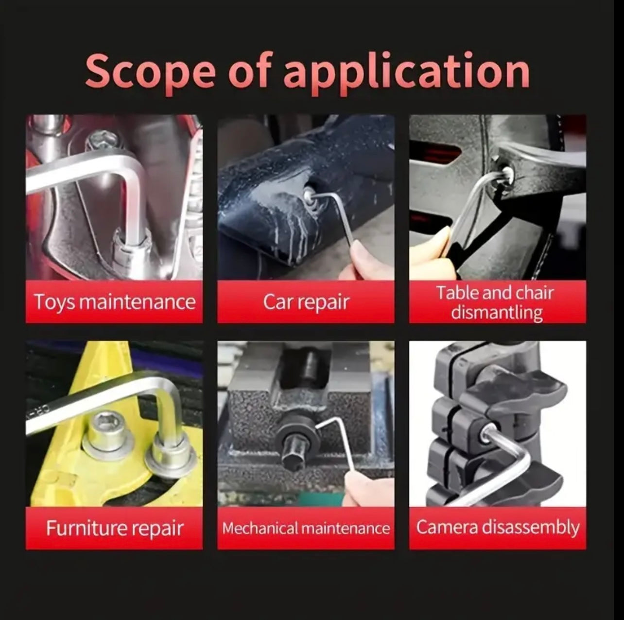 9PCS Extra Long Hexagon Key L Shaped Wrench Both Ends Hex Kev Wrench Set