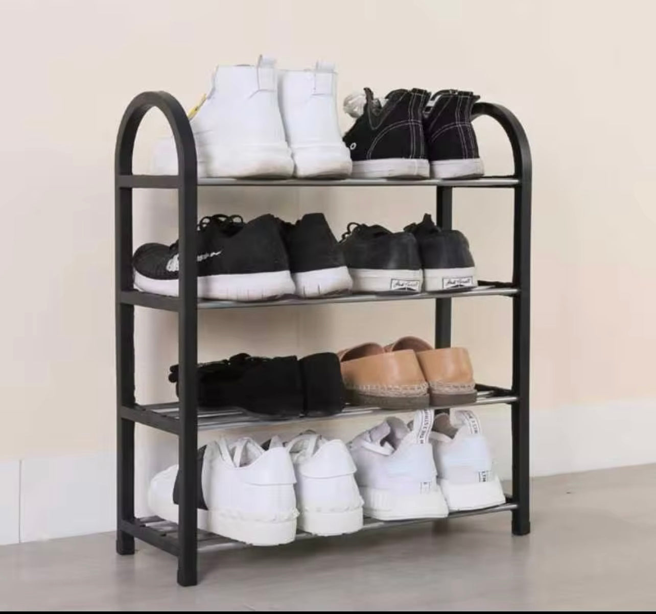 4-Tier Stainless Steel Shoe Rack – Space-Saving Organizer for Home & Entrance