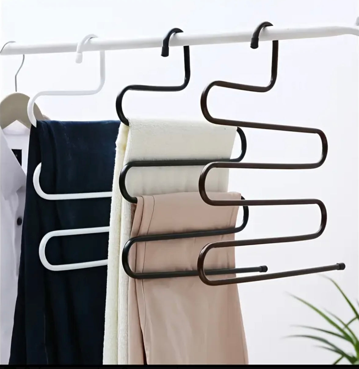 5-Layer Stainless Steel S-Shaped Pants Hanger – Non-Slip & Space-Saving Organizer