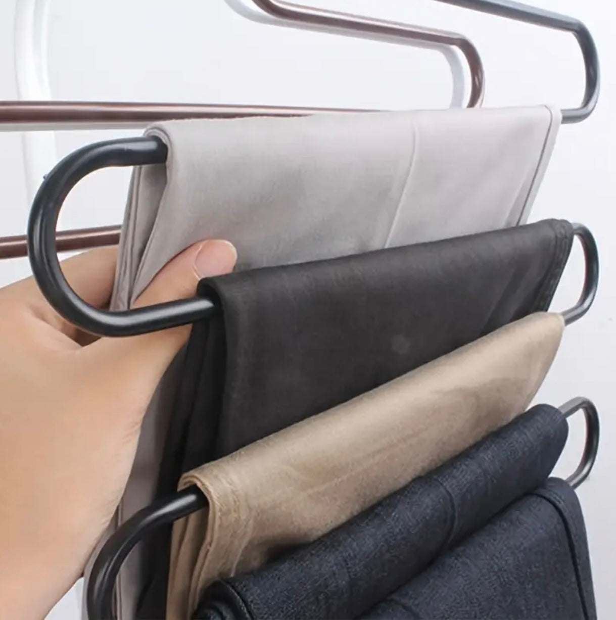5-Layer Stainless Steel S-Shaped Pants Hanger – Non-Slip & Space-Saving Organizer
