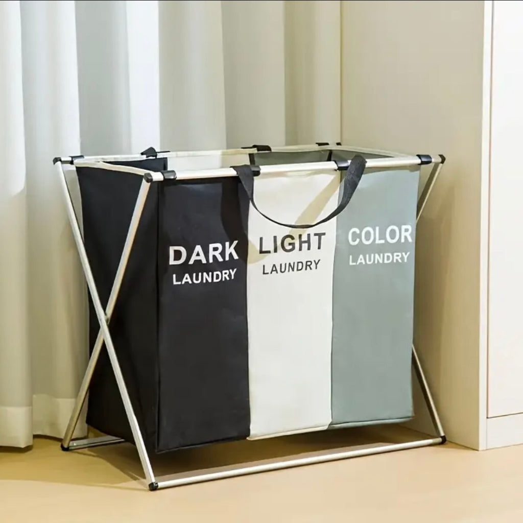 Large-Capacity Foldable Laundry Hamper – 3-Compartment Collapsible Clothes Basket