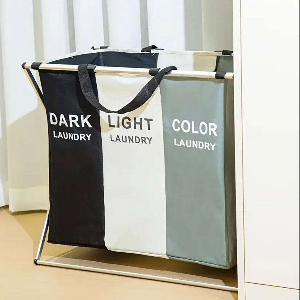 Large-Capacity Foldable Laundry Hamper – 3-Compartment Collapsible Clothes Basket