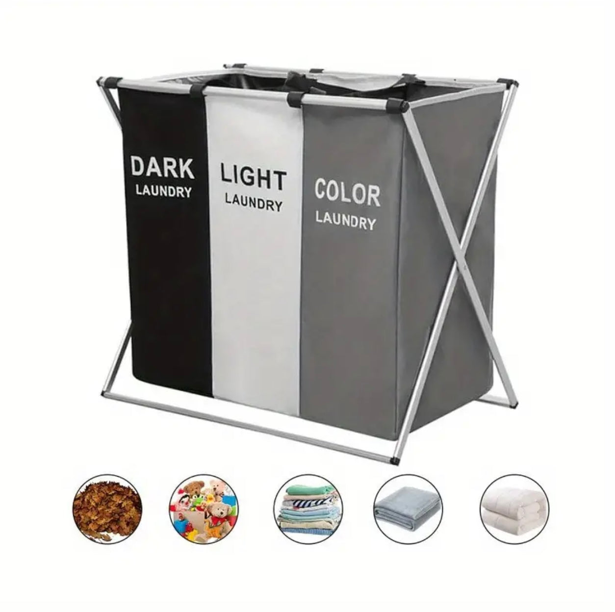 Large-Capacity Foldable Laundry Hamper – 3-Compartment Collapsible Clothes Basket