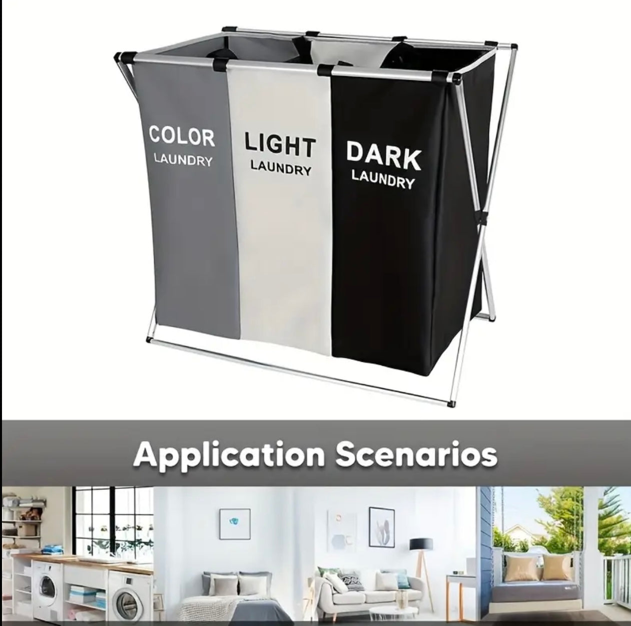 Large-Capacity Foldable Laundry Hamper – 3-Compartment Collapsible Clothes Basket