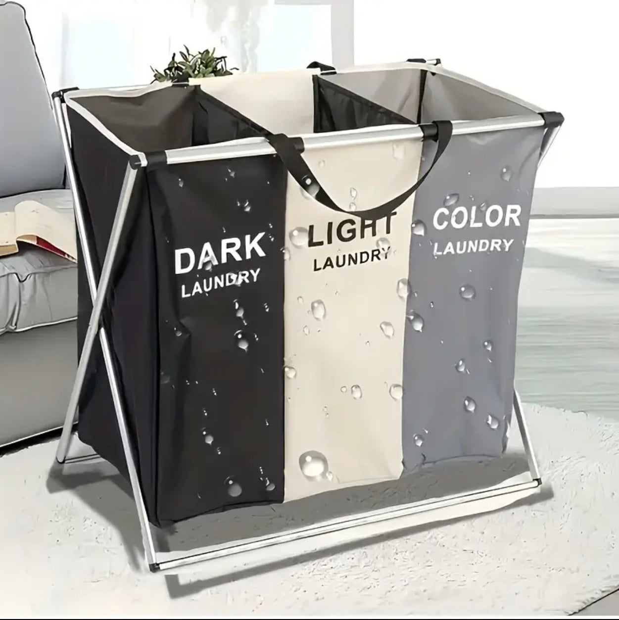 Large-Capacity Foldable Laundry Hamper – 3-Compartment Collapsible Clothes Basket