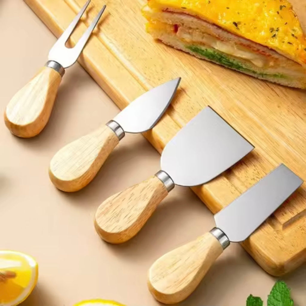4pcs Set of Wooden Cheese Spreaders, Wooden Handle Butter Knife Suitable for Cheese Kit, Mini Cheese Knife