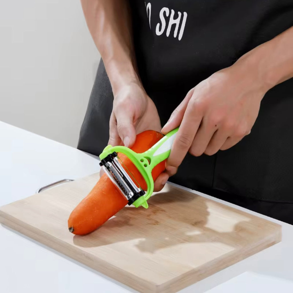 مقشرة دوارة من الفولاذ المقاوم للصدأ 3 في 1 - أصبح التقشير والتقطيع والتقطيع سهلاً