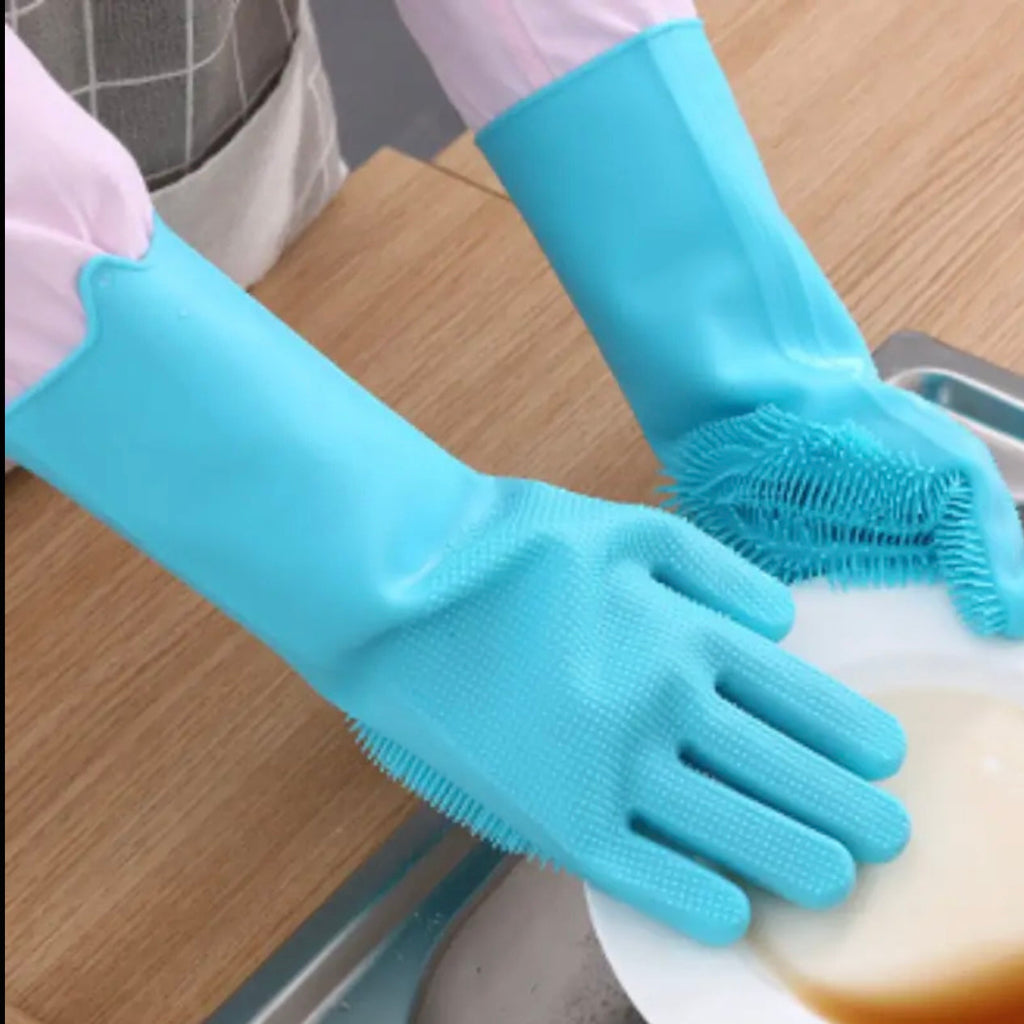 قفازات غسيل الصحون سيليكون مع جهاز غسيل مدمج – غير قابلة للانزلاق ومقاومة للماء
