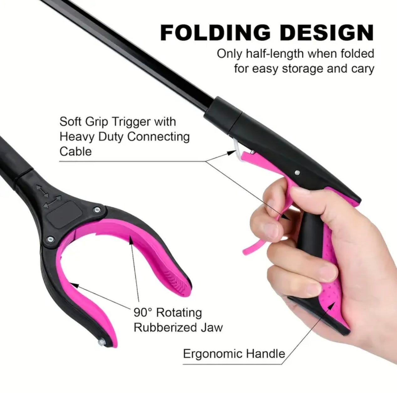 Aluminum Alloy Garbage Picker with Foldable Handle – Ergonomic Trash Grabber for Easy Cleanup