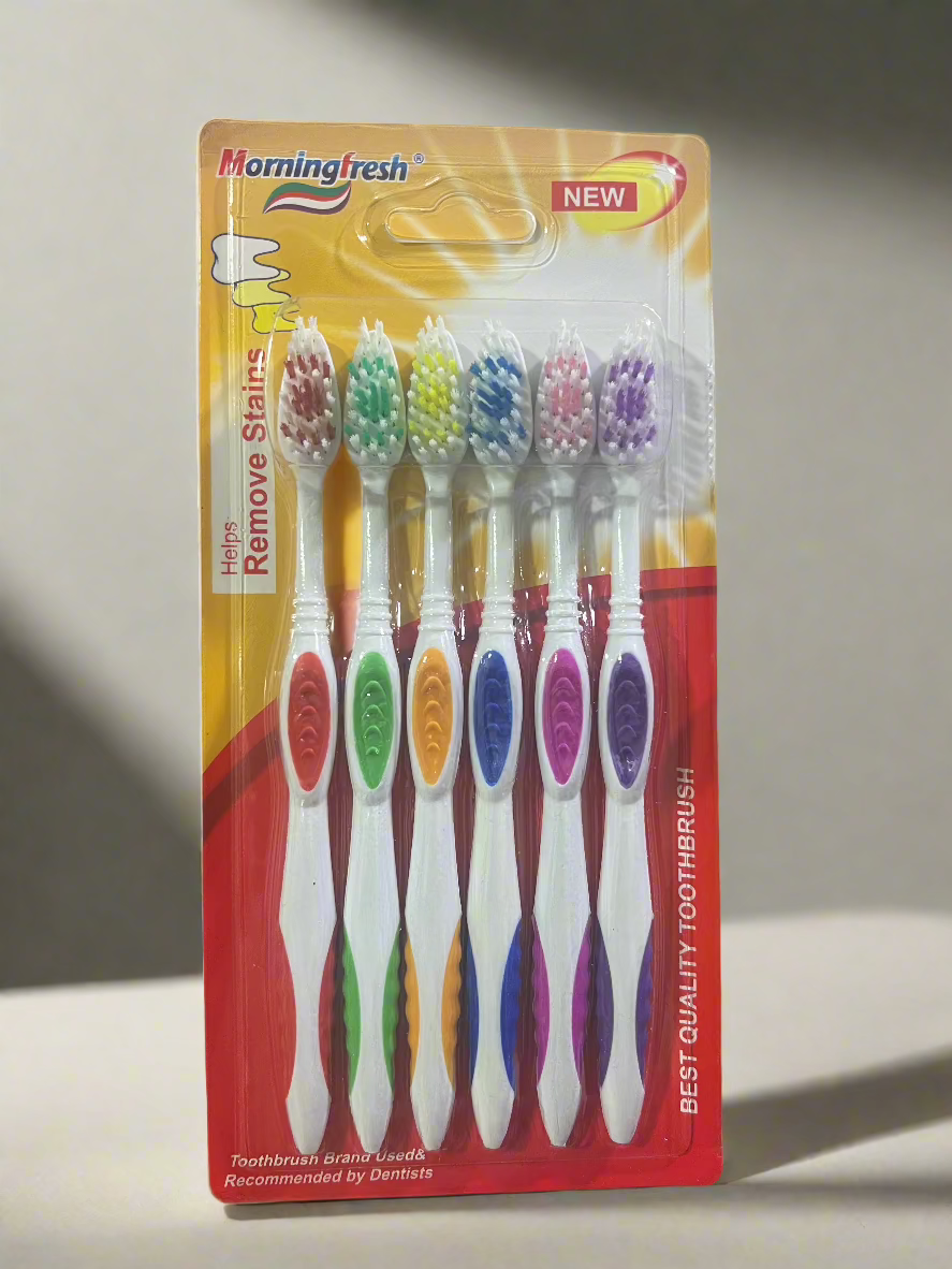 6-Piece Medium Hardness Toothbrush Set – Colorful, Efficient, and Family-Friendly