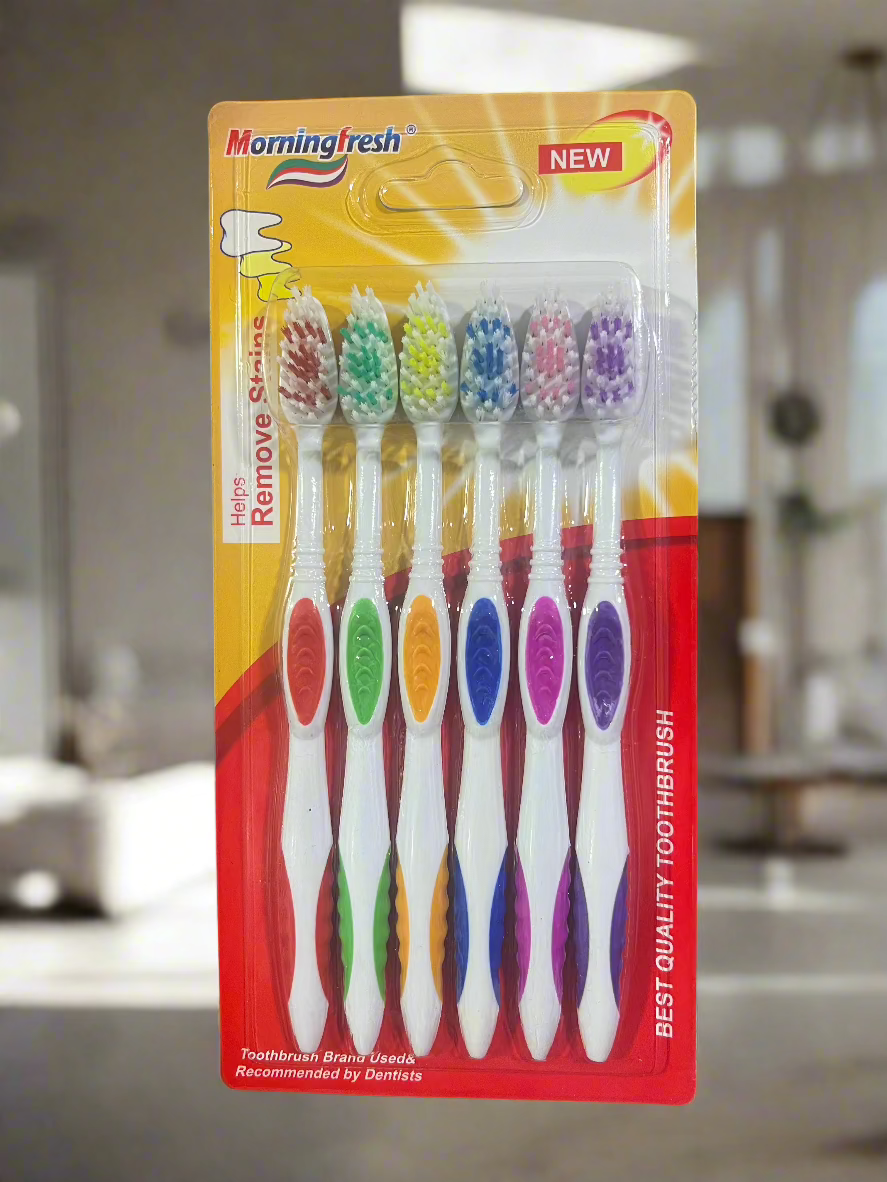 6-Piece Medium Hardness Toothbrush Set – Colorful, Efficient, and Family-Friendly