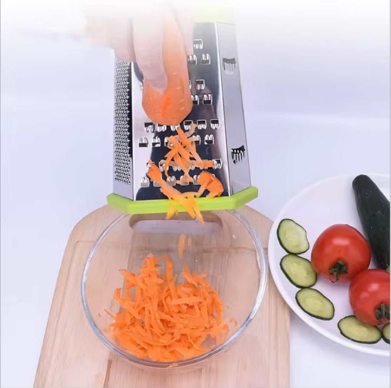 مبشرة متعددة الجوانب من الفولاذ المقاوم للصدأ بمقبض مزدوج اللون - أداة مطبخ للخضروات والجبن والثوم