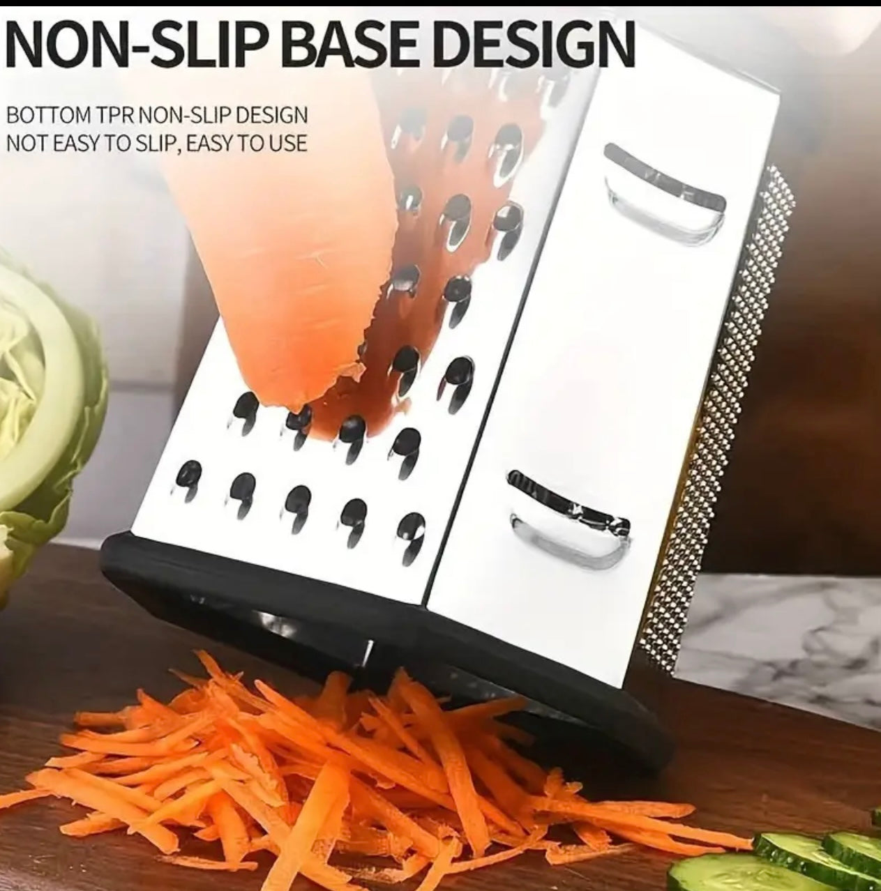 مبشرة متعددة الجوانب من الفولاذ المقاوم للصدأ بمقبض مزدوج اللون - أداة مطبخ للخضروات والجبن والثوم