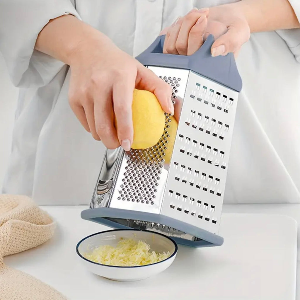 Stainless Steel Nordic Dual-Color Handle Multi-Sided Grater – Vegetable, Cheese & Garlic Kitchen Tool