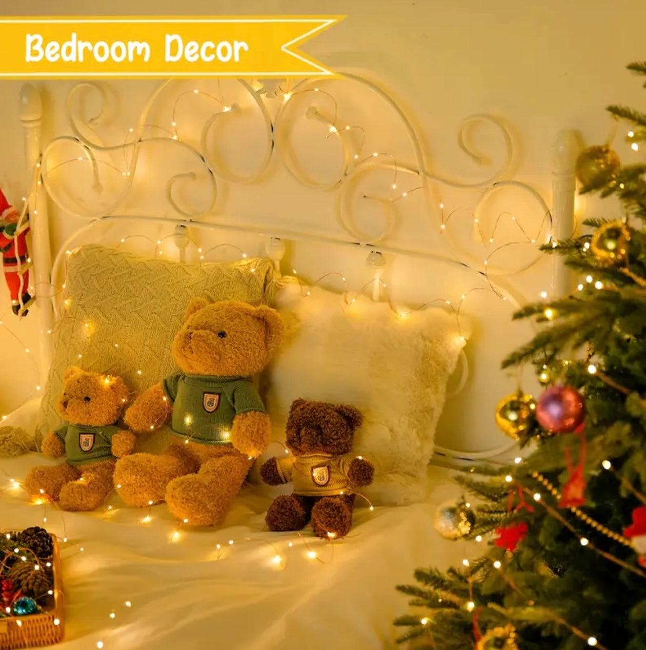 50 مصباح LED بطول 5 أمتار - توهج أصفر دافئ مع حامل البطارية