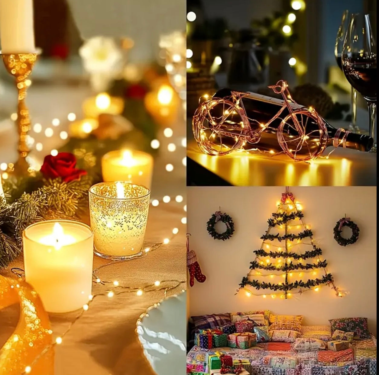 50 مصباح LED بطول 5 أمتار - توهج أصفر دافئ مع حامل البطارية