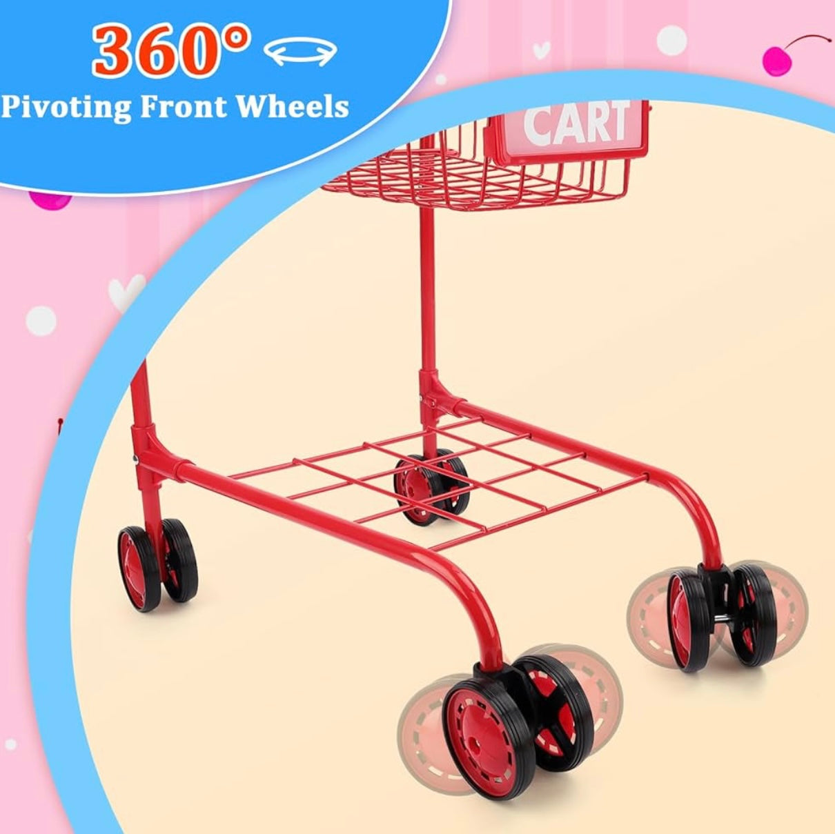 عربة تسوق معدنية للأطفال مع ألعاب - مجموعة لعب تظاهرية متينة