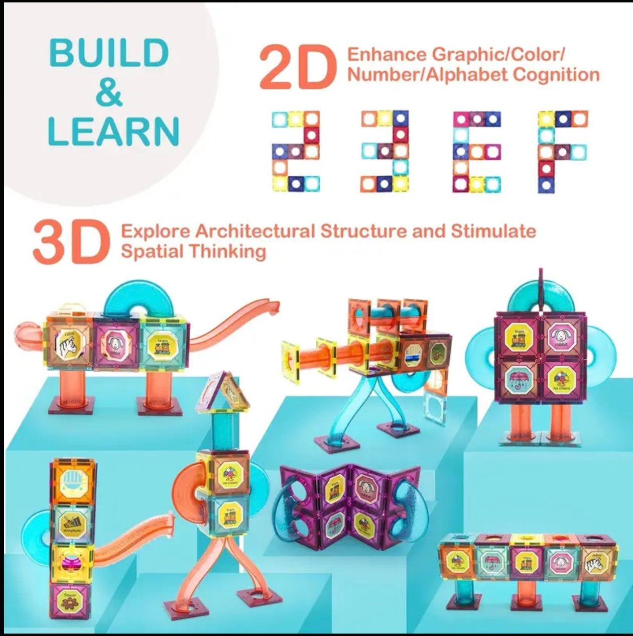 مكعبات بناء مغناطيسية مكونة من 97 قطعة - مجموعة ألعاب تعليمية للعلوم والتكنولوجيا والهندسة والرياضيات
