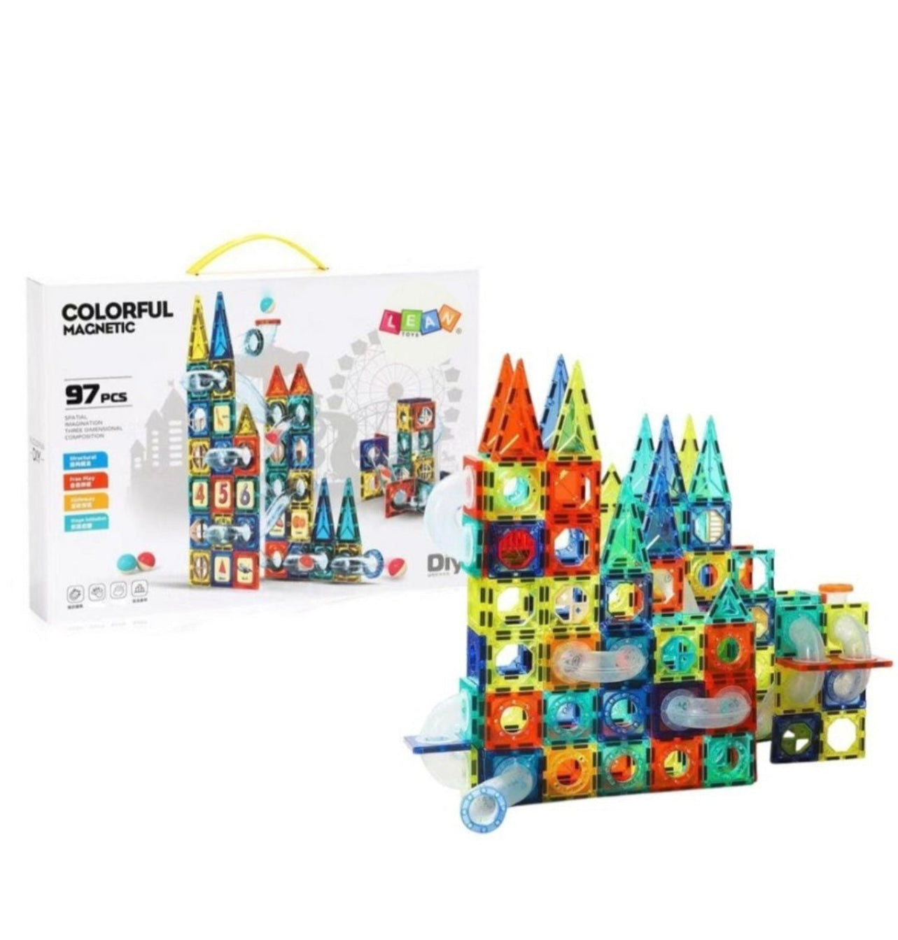 مكعبات بناء مغناطيسية مكونة من 97 قطعة - مجموعة ألعاب تعليمية للعلوم والتكنولوجيا والهندسة والرياضيات