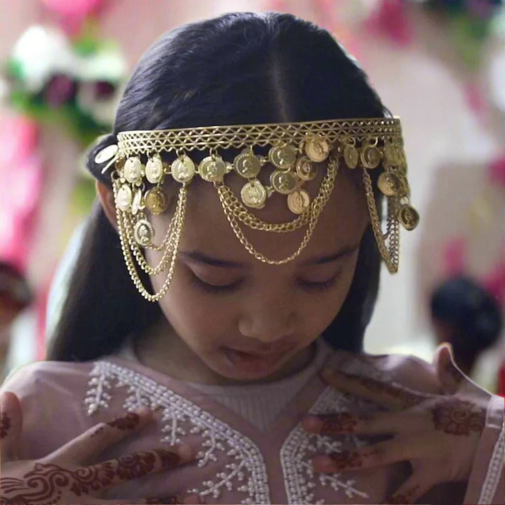 Festive Golden Coin & Bell Tassel Headpiece – Ethnic Hair Accessory