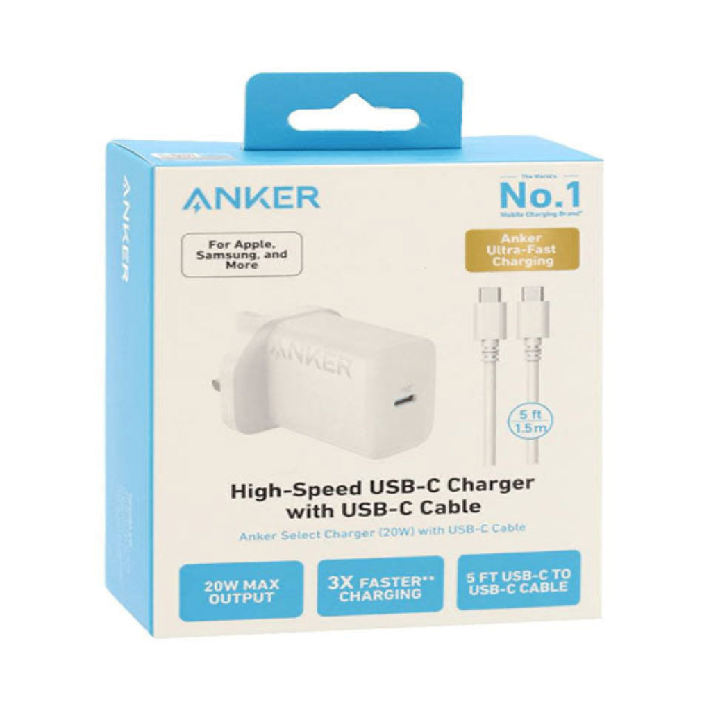 Anker 20W Mobile Charger with USB-C to USB-C Cable I 20W | Power Delivery Fast Charging | USB-CIB2347K21 - White