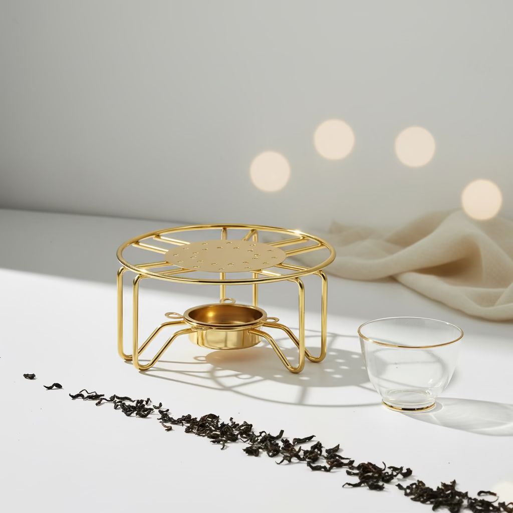Elegant Golden & Black Tea Insulation Stand – Keep Your Teapot Warm in Style