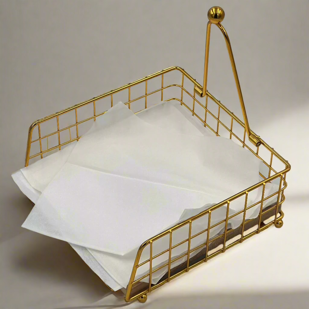 حامل مناديل خشبي وذهبي أنيق - ملحق أنيق لسطح الطاولة للمنزل والبار