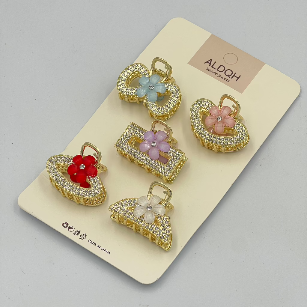 5 pcs Alloy Hair Clips – Heart & Infinity Designs with Sparkling Crystals