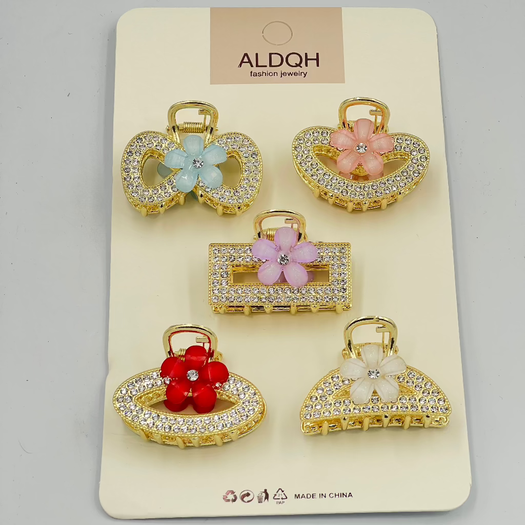 5 pcs Alloy Hair Clips – Heart & Infinity Designs with Sparkling Crystals