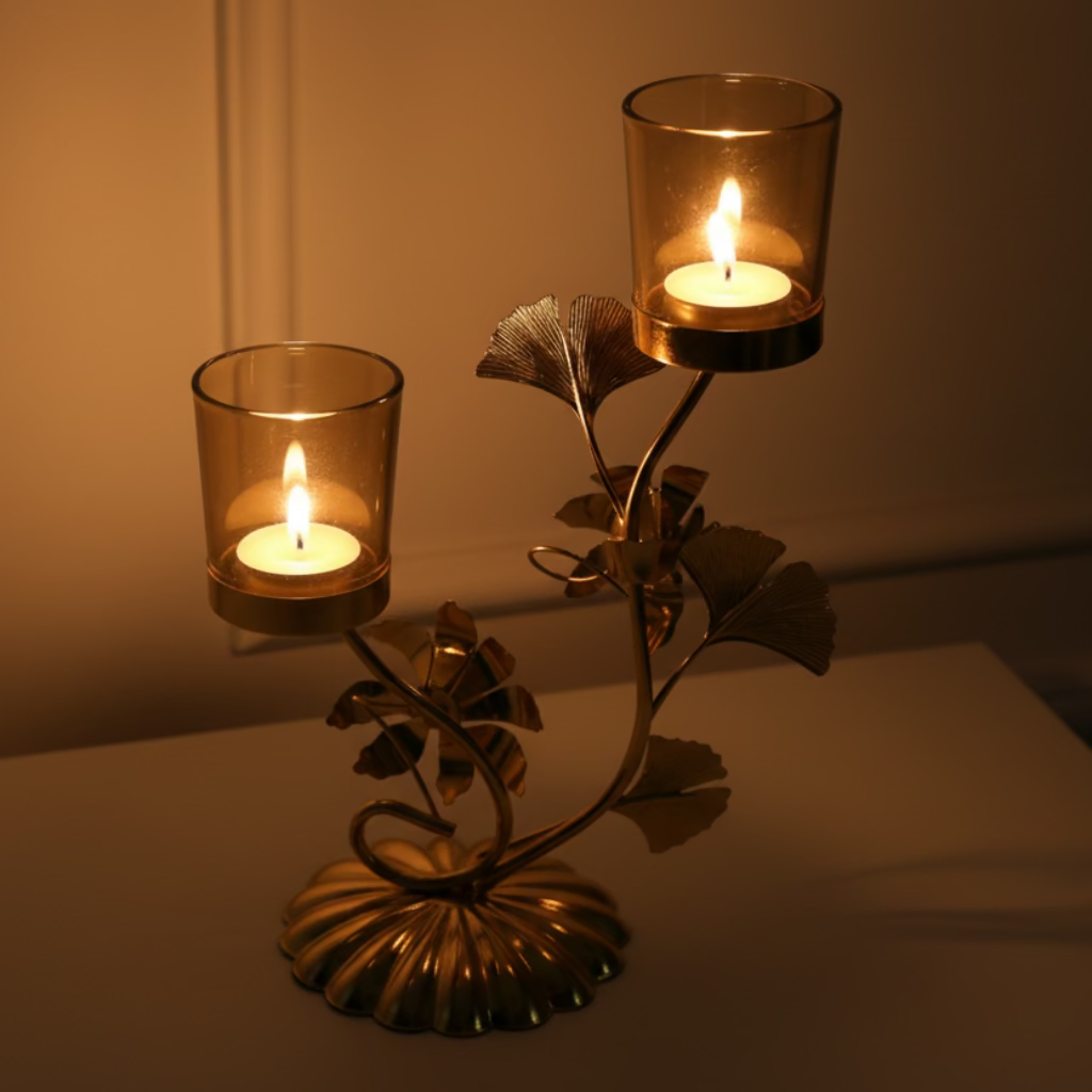 Elegant Golden Metal Candle Holder, Creative Tabletop Decorative Candle Stand
