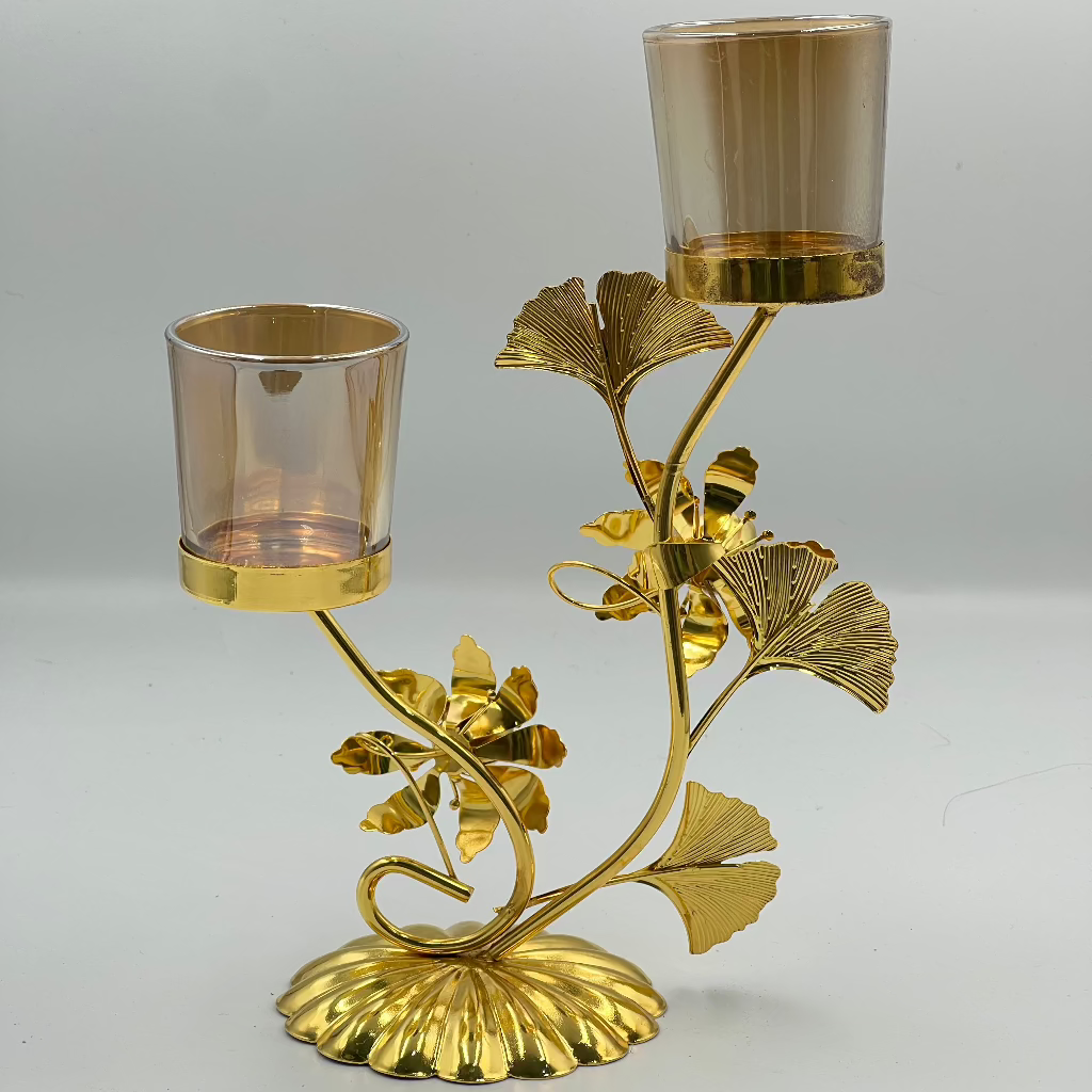 Elegant Golden Metal Candle Holder, Creative Tabletop Decorative Candle Stand