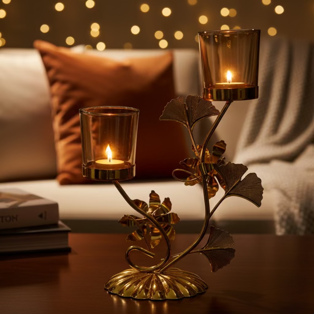 Elegant Golden Metal Candle Holder, Creative Tabletop Decorative Candle Stand