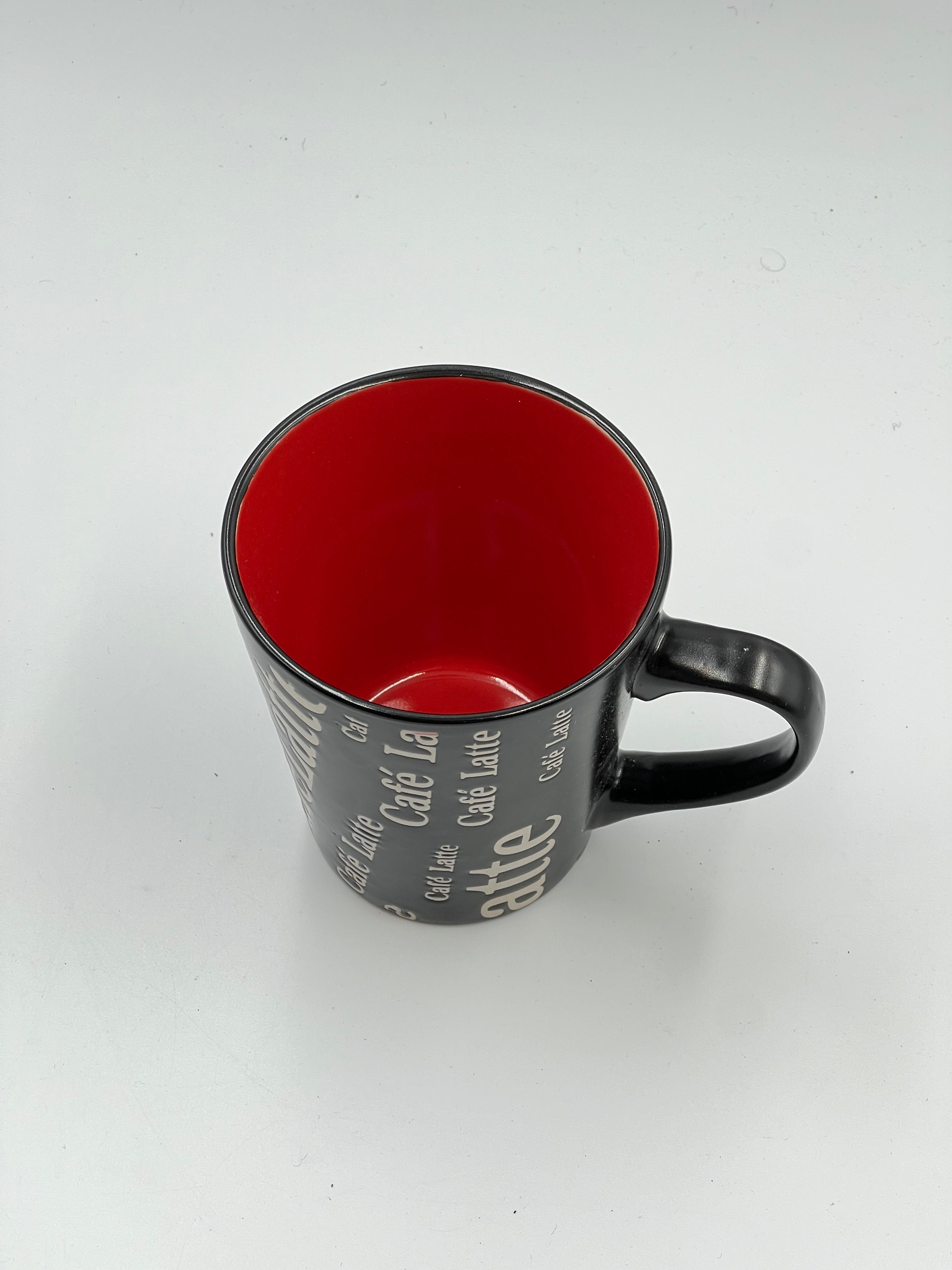 Café Latte Ceramic Mug – Sleek Black with Vibrant Red Interior