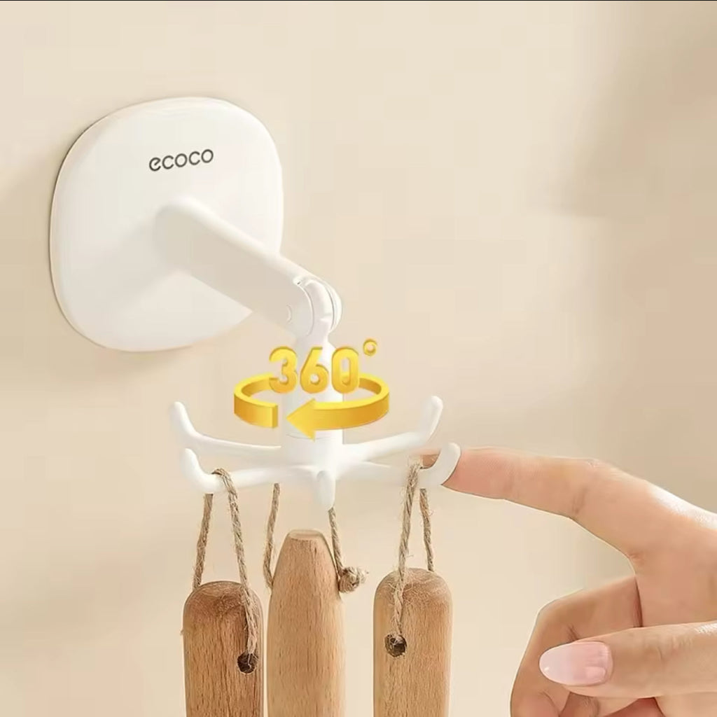 Ecoco Plastic Cookware Spoon Storage Rack – Wall-Mounted Self-Adhesive Kitchen Utensil Hanger