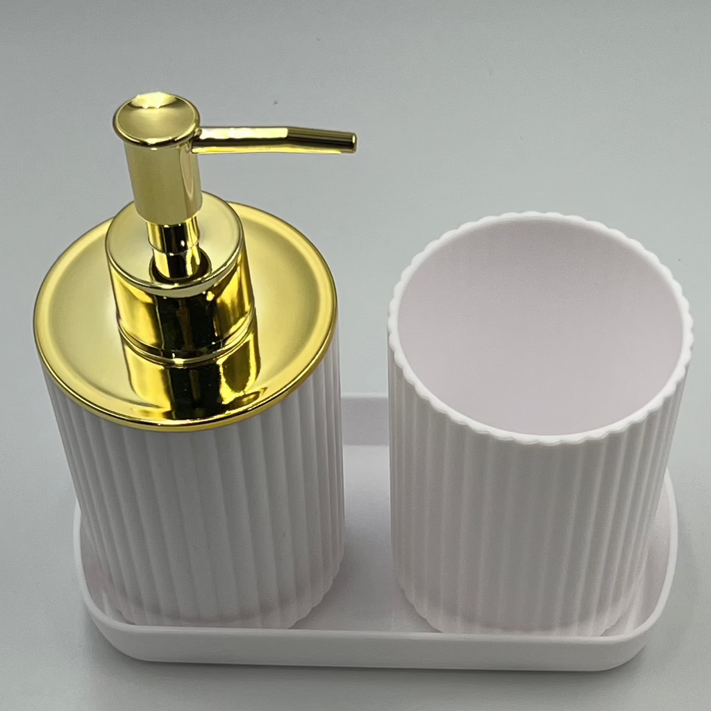 3-Piece Bathroom Toiletry Set – Lotion Bottle Holder, Toothbrush Cup & Tray