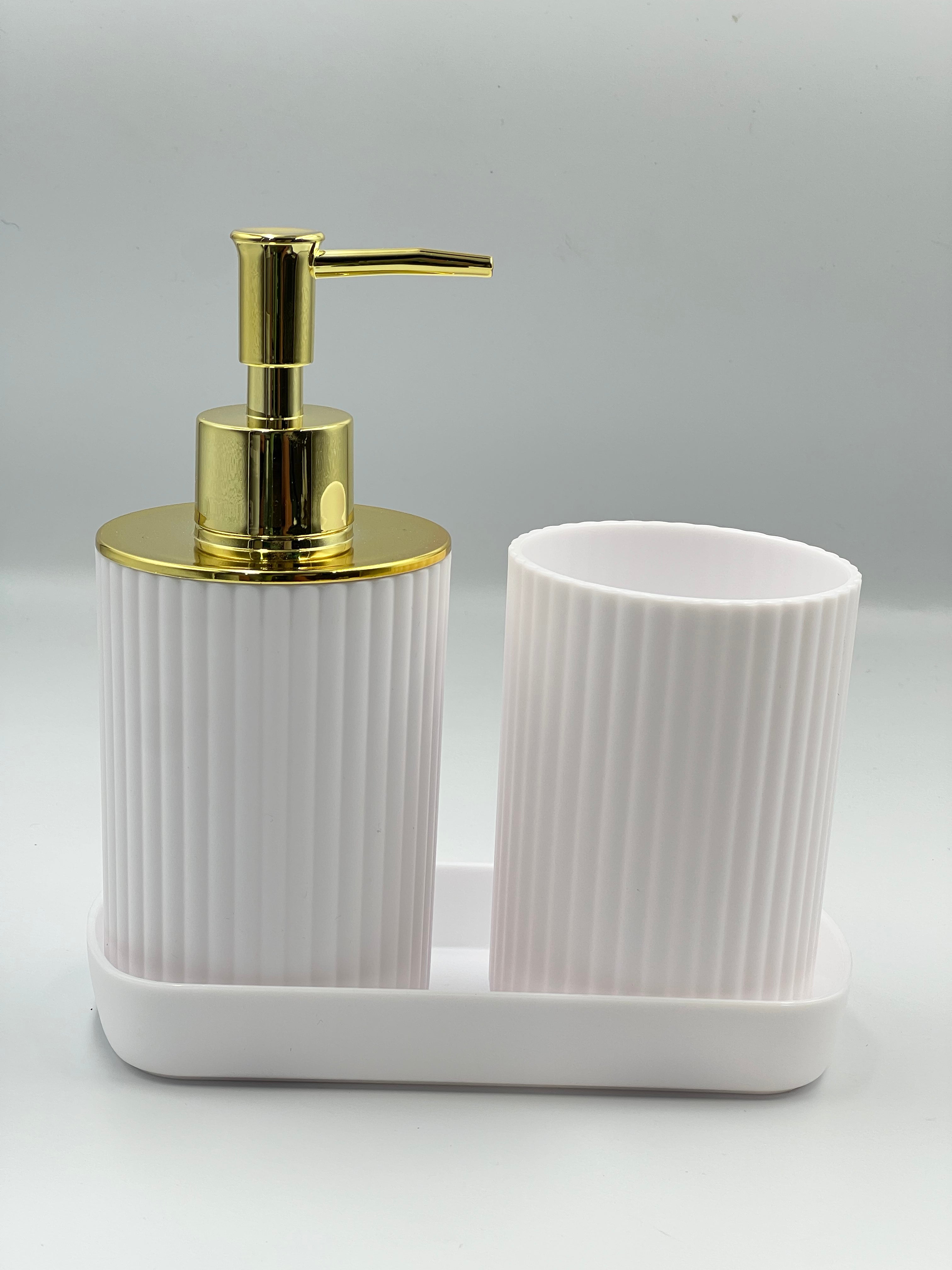 3-Piece Bathroom Toiletry Set – Lotion Bottle Holder, Toothbrush Cup & Tray