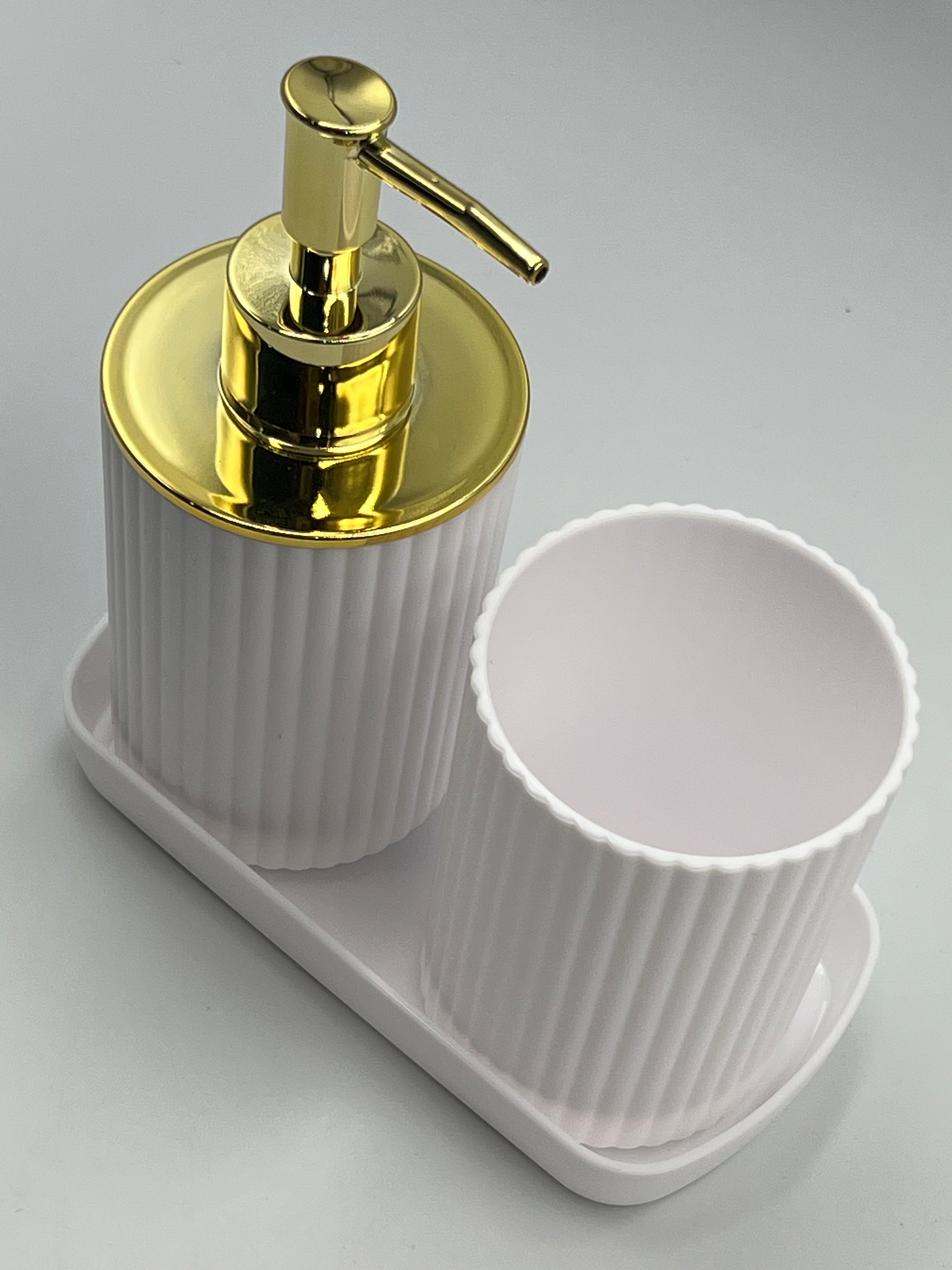 3-Piece Bathroom Toiletry Set – Lotion Bottle Holder, Toothbrush Cup & Tray