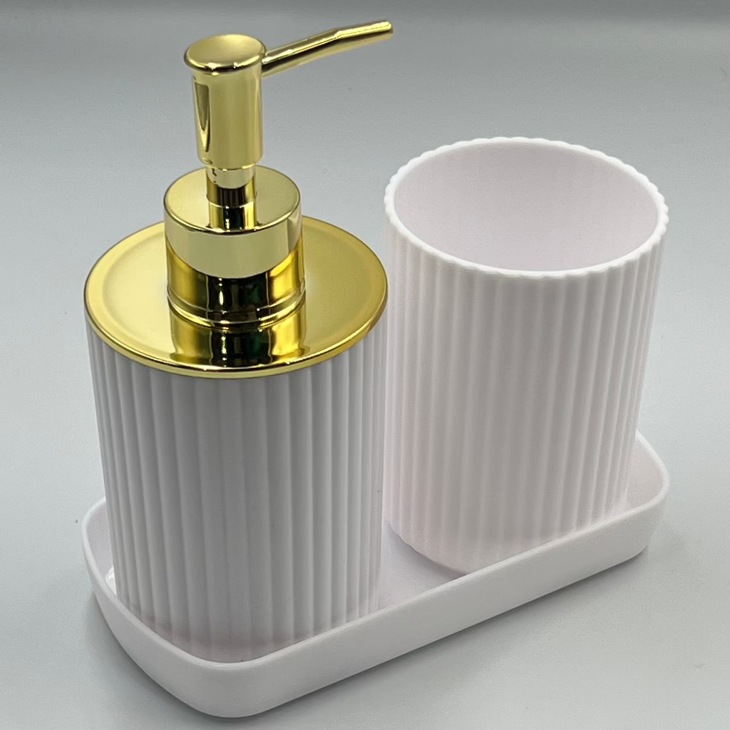 1 set of 3pcs bathroom toiletry set including a lotion bottle holder, toothbrush cup, and tray