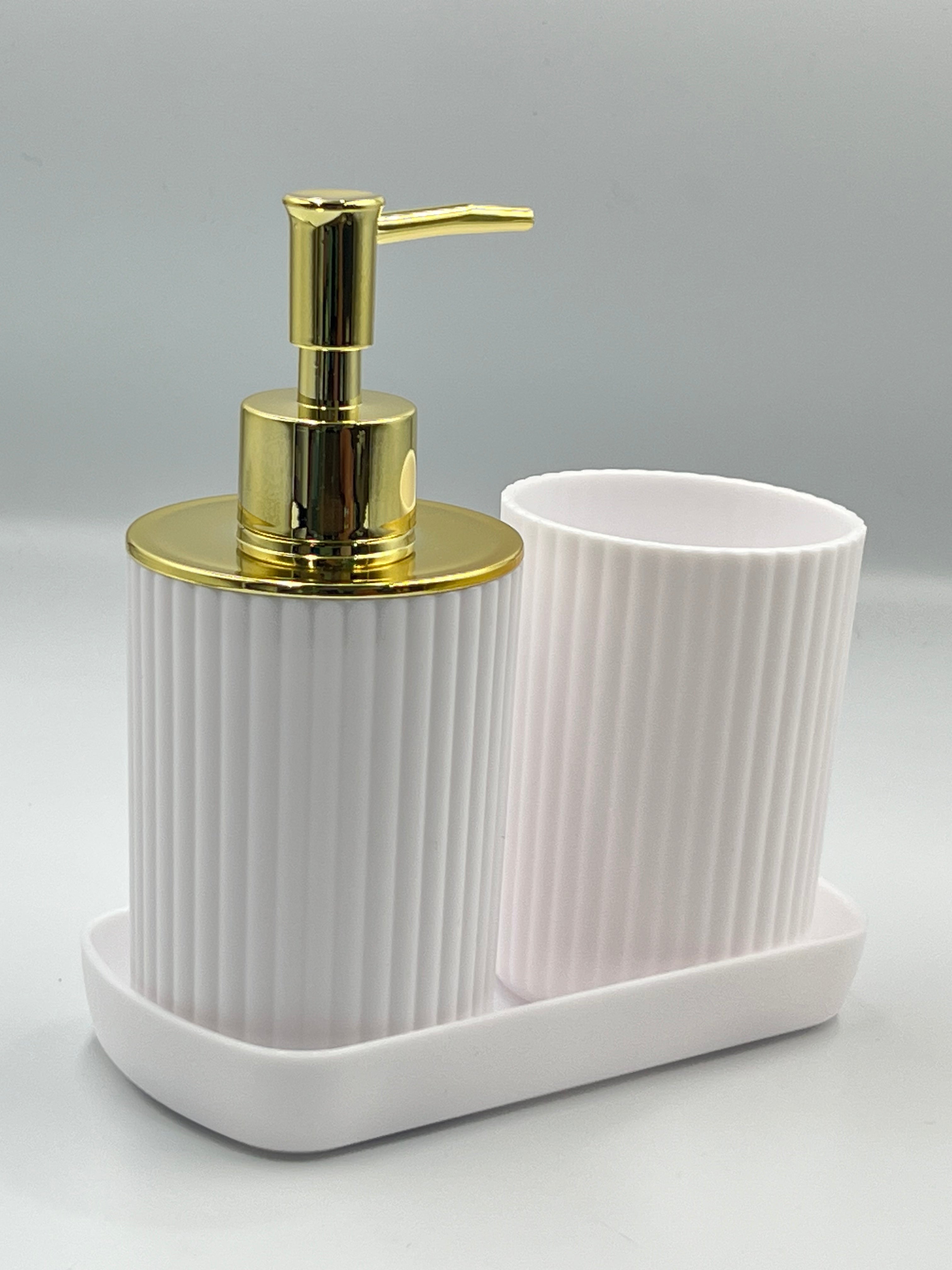 3-Piece Bathroom Toiletry Set – Lotion Bottle Holder, Toothbrush Cup & Tray