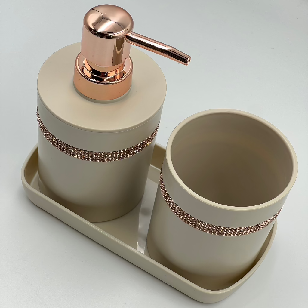 1 set of 3pcs bathroom toiletry set including a lotion bottle holder, toothbrush cup, and tray