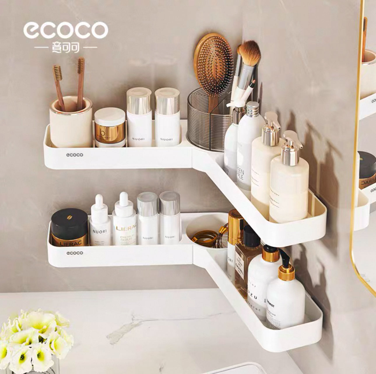 Ecoco Triangular Corner Skunt Shelf Wall-Wallked Rack Storage Storage Organizer منظم المطبخ لإكسسوارات الحمام