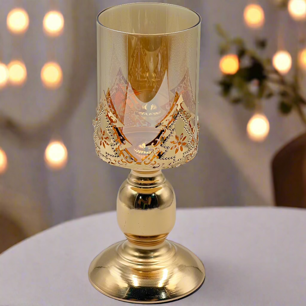 Romantic Golden Metal Windproof Candle Holder – Tabletop Decor