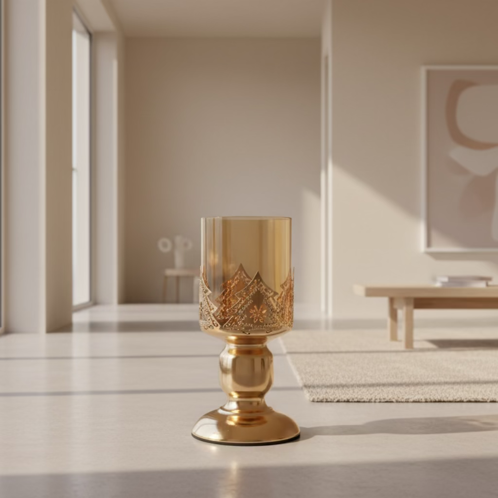 Romantic Golden Metal Windproof Candle Holder – Tabletop Decor