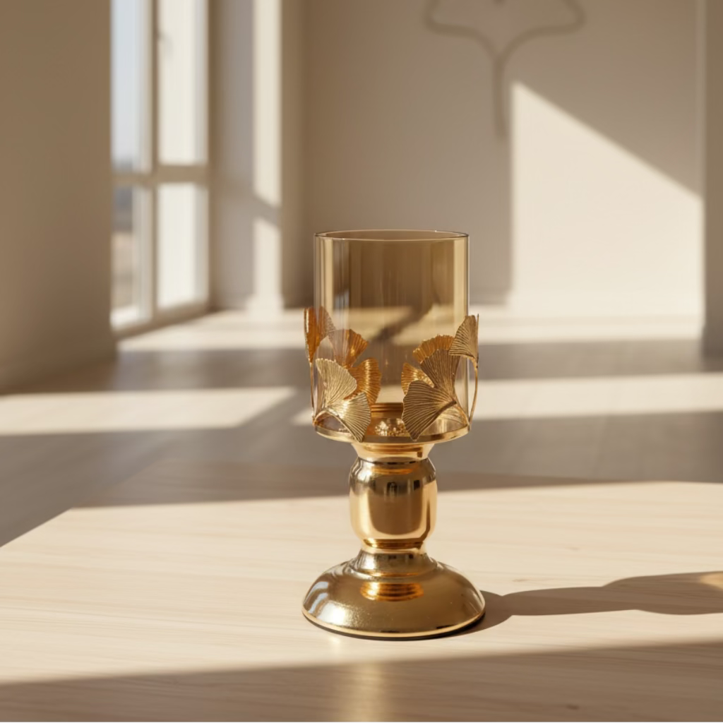 Romantic Golden Metal Windproof Candle Holder – Tabletop Decor