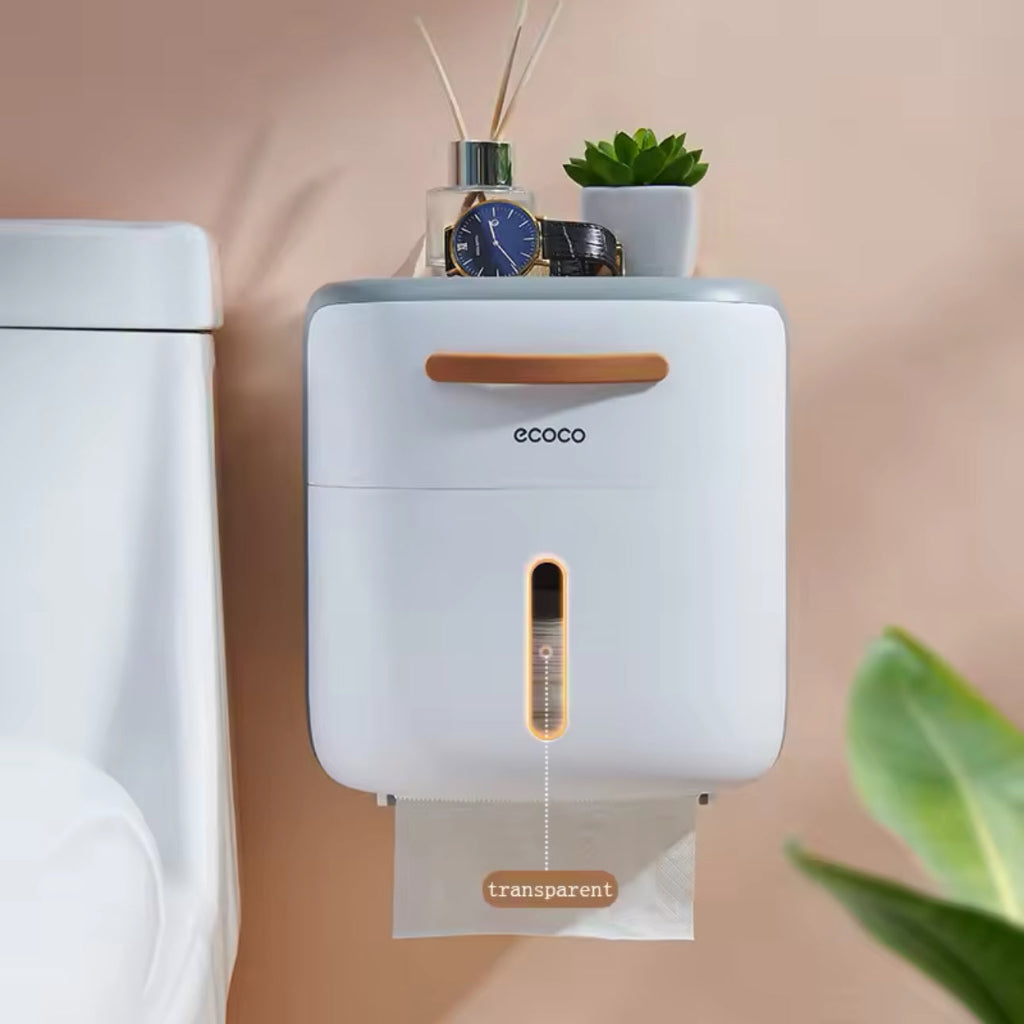 Ecoco Double-Layer Wall-Mounted Toilet Paper Holder โ Waterproof Tissue Storage Box