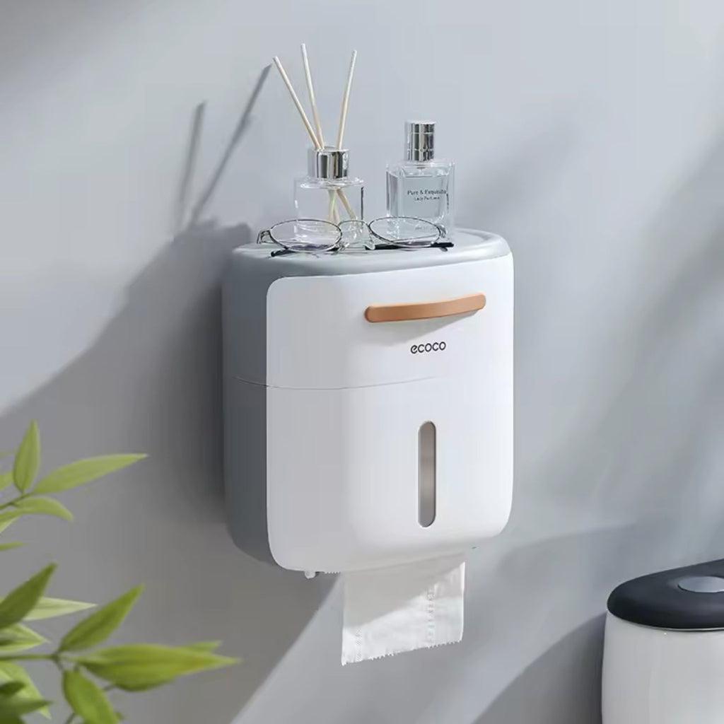 حامل ورق التواليت مزدوج الطبقة من إيكوكو - صندوق تخزين مناديل مقاوم للماء