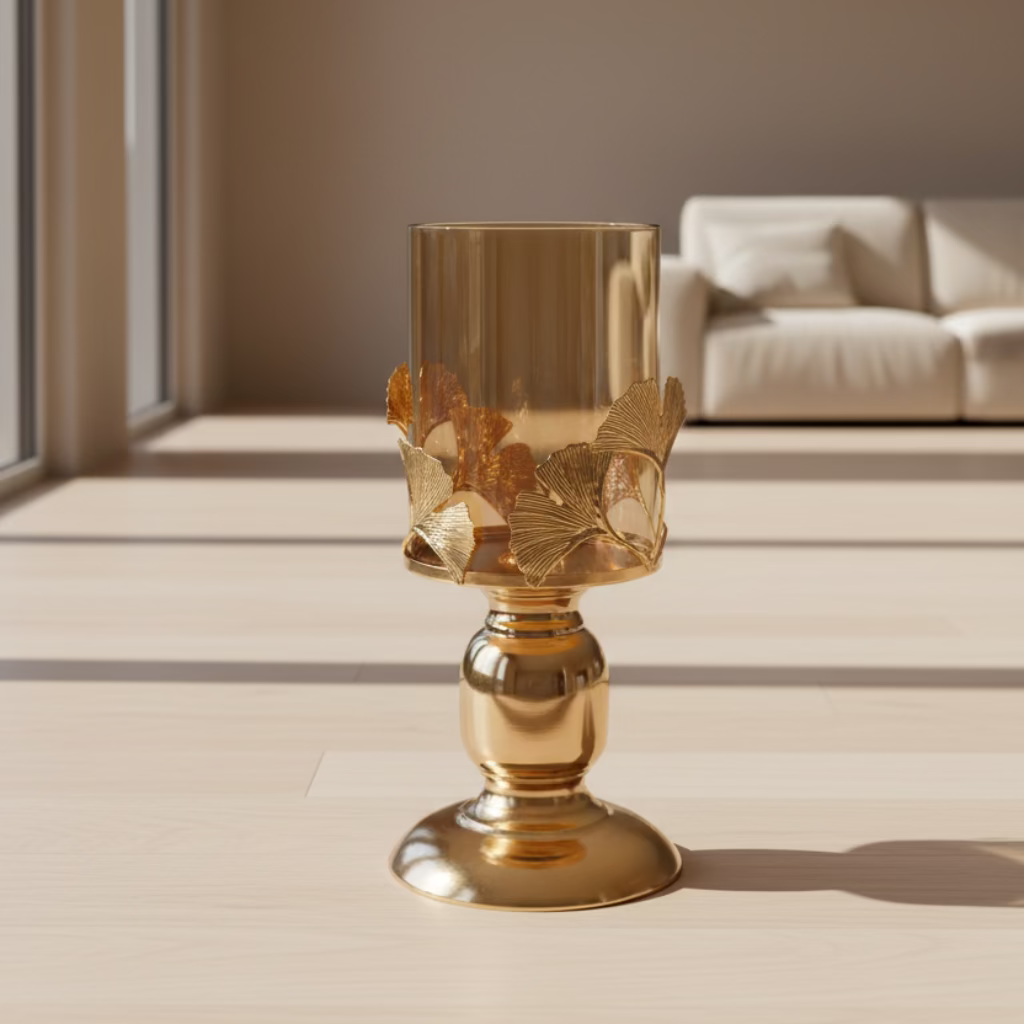 Romantic Golden Metal Windproof Candle Holder – Tabletop Decor