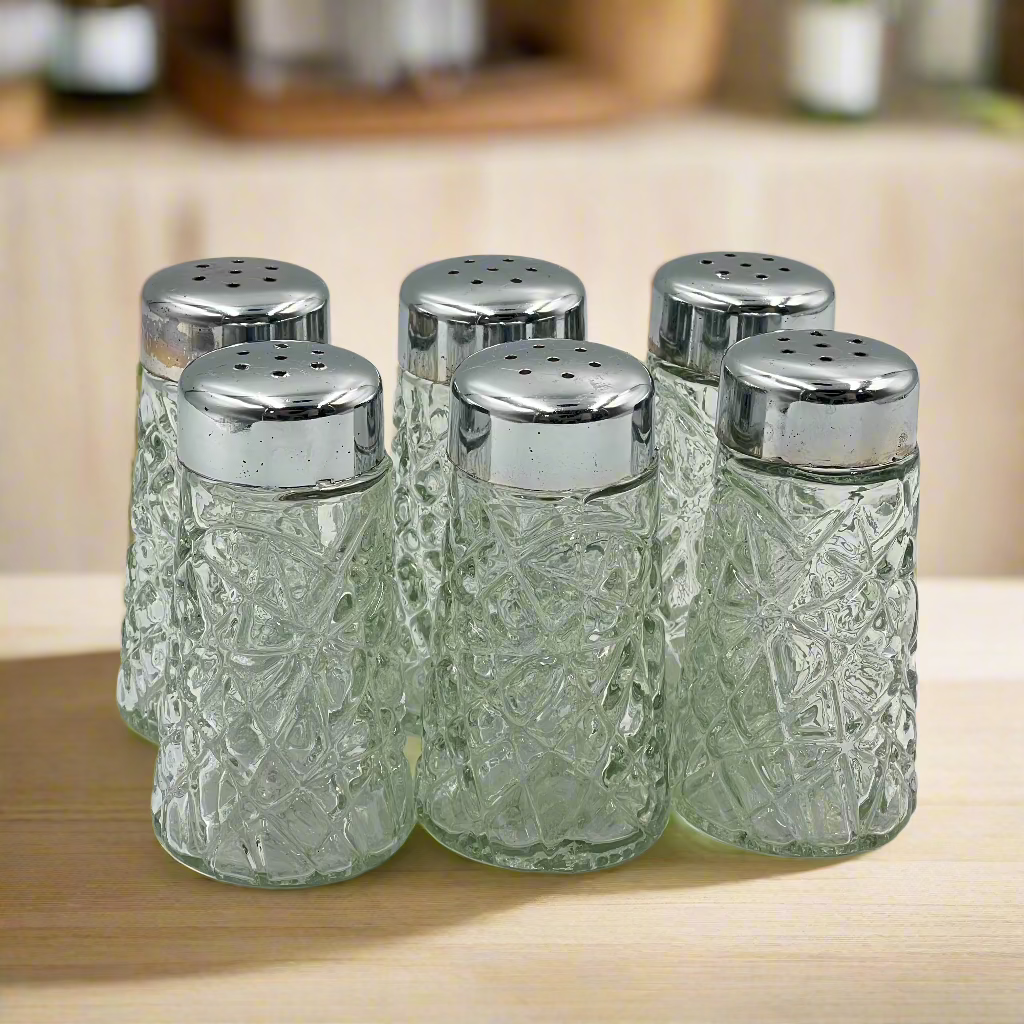6pcs Glass Salt and Pepper Shakers Set, Vintage Spice Bottles Suitable for Dining Table, Kitchen, and Restaurant