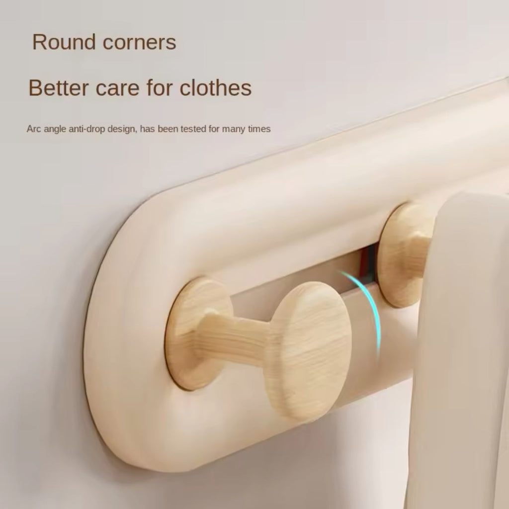 Ecoco Universal Wooden Wall Hook Row โ Strong, No-Punch Hanging Solution